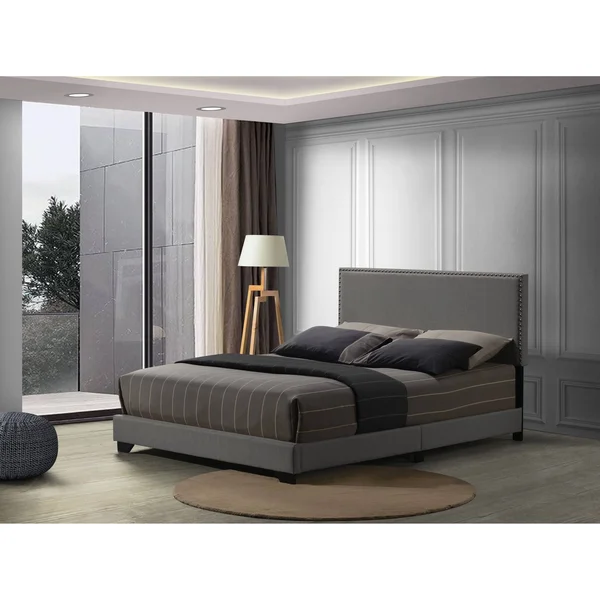 Leandros Queen Bed - Light Gray Fabric