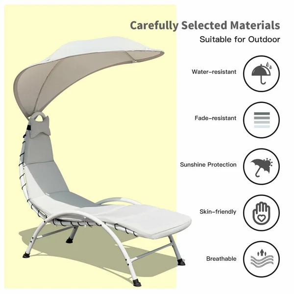 Gymax Hanging Chaise Lounger Chair Arc Stand Porch Swing Hammock Chair w/ Canopy Khaki - Beige