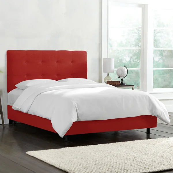 Skyline Furniture Button Tufted Linen Upholstered Bed (Linen Talc - Twin)