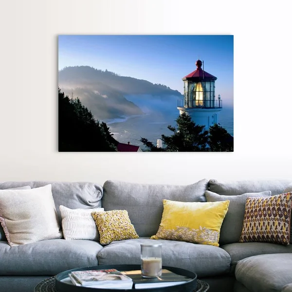 Oregon, View of Heceta Head Lighthouse in Early Morning Sun, Canvas Wall Art, 60x40, Great Big Canvas
