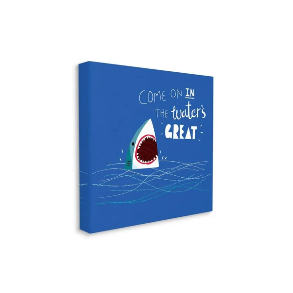 Stupell Industries The Waters Great Phrase Beach Shark Swimming Joke Canvas Wall Art Design by Michael Buxton, 36 inch x 36 inch
