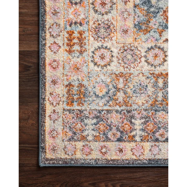 Alexander Home Jennifer Collection Diamond Border Distressed Area Rug - 9&3x22 x 13&0x22 - Pebble/ Fiesta