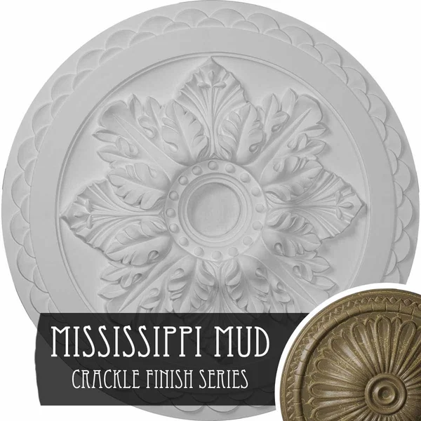 23 5/8x22OD x 3x22ID x 2x22P Bordeaux Deluxe Ceiling Medallion (Fits Canopies Up to 4x22) - Hand-Painted Mississippi Mud Crackle