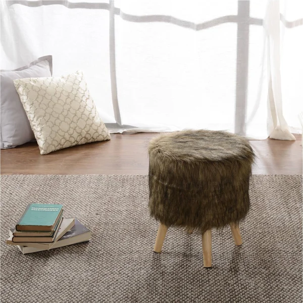 Cheer Collection Faux Fur Wood Leg Stool Brown - Square & Round