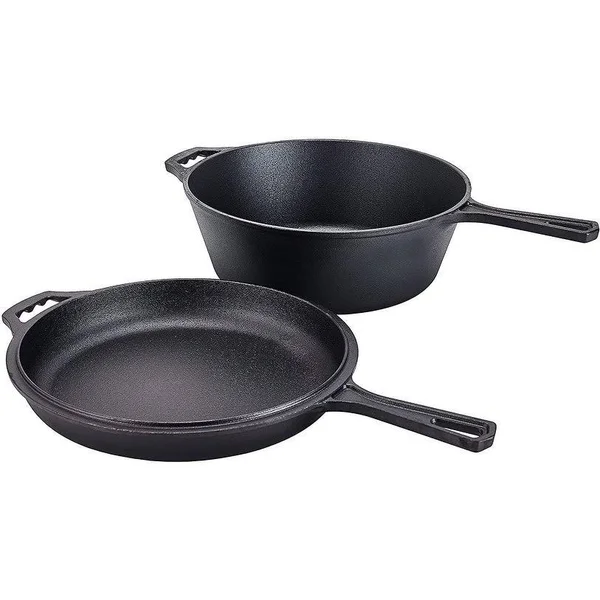 2-in-1 Cast Iron Multi-Cooker – Heavy Duty Skillet and Lid Set, Versatile Healthy Design, Non-Stick Kitchen Cookware