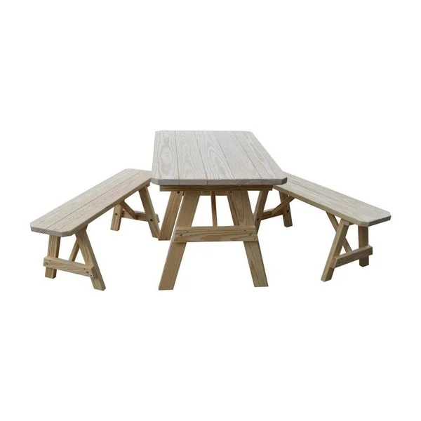 Pine 4' Traditional Picnic Table with 2 Benches - Caribbean Blue