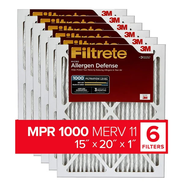 Filtrete 15x20x1, AC Furnace Air Filter, MPR 1000, Micro Allergen Defense, 6-Pack (Exact Dimensions 14.81 x 19.81 x 0.81)