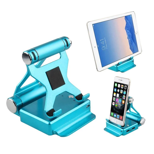 Podium Style Stand with Extended Battery Up to 200% for iPad - iPhone and Other Smart Gadgets Gold