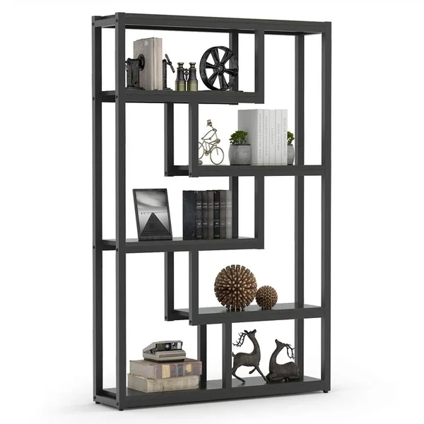 6-Tier Bookshelf, Modern Etagere Bookcase, Storage and Display Shelves - Brown