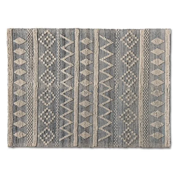Bowery Hill Ivory and Blue Handwoven Wool Blend Area Rug