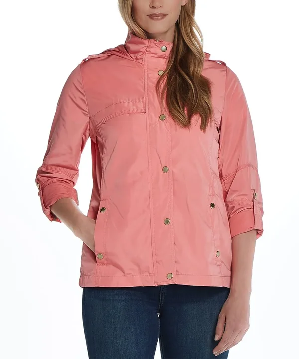 Weatherproof Women's Plus Hooded Shaped Anorak Jacket - Flamingo - Size 1x