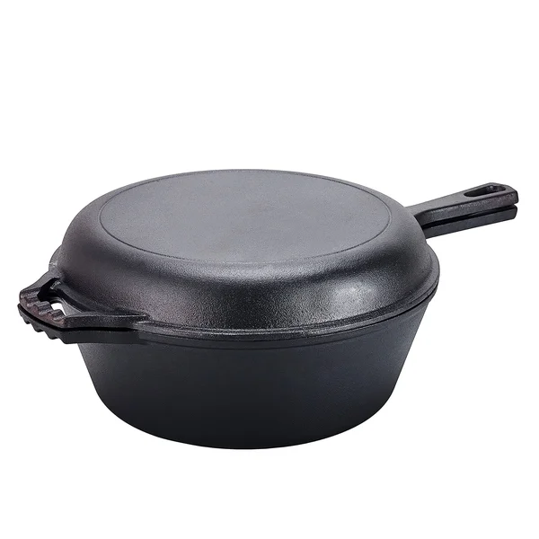 2-in-1 Cast Iron Multi-Cooker – Heavy Duty Skillet and Lid Set, Versatile Healthy Design, Non-Stick Kitchen Cookware