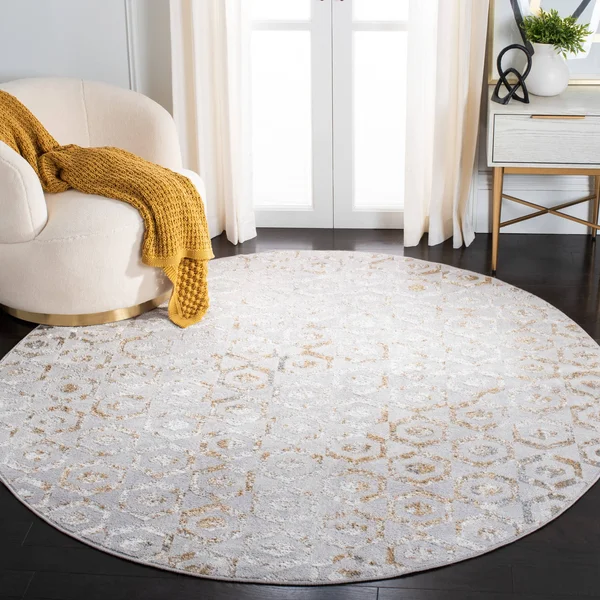 Safavieh Orchard Korina Modern Abstract Rug - 6&7x22 x 6&7x22 Round - Grey/Gold