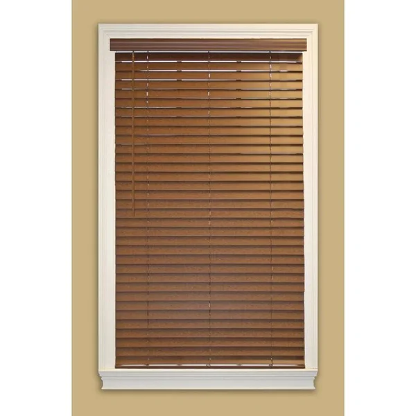 Allen + Roth 2-in Cordless Bark Faux Wood Room Darkening Horizontal Blinds 58.5-in x 48-in 2CFWBK580480