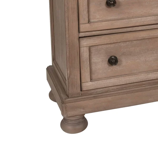 Benjara 2 Drawers Wooden Media Console with Open Compartment and Bun Feet - Brown