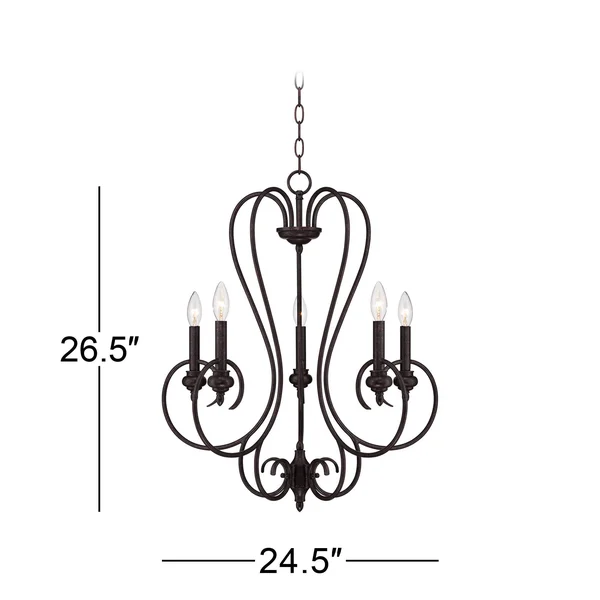 Channing 5-Light 24 1/2x22 Wide Bronze Scroll Chandelier