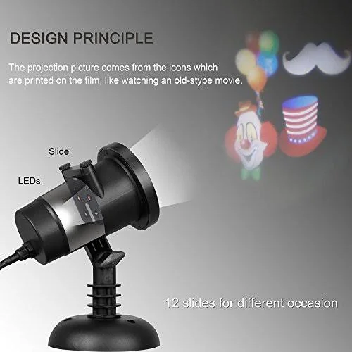 Ledgoo Holiday Light, Rotation Snowflake Star Spotlight Wall Decoration Lights with 12 Pcs Switchable Patterns for Christmas and