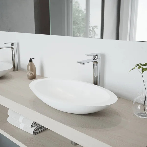 Vigo Wisteria Matte Stone Vessel Bathroom Sink Set with Norfolk Faucet VGT1283