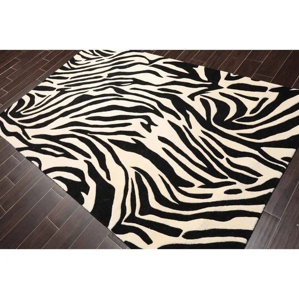 5x8 Hand Tufted Hand Made 100% Wool Animal Print Modern & Contemporary Oriental Area Rug Black - White Color - 5& x 7& 11&&