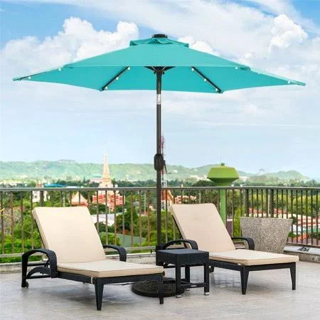 Superjoe 7.5ft Solar Patio Umbrella 18 LED Lighted Market Table Steel Umbrella, Lake Blue, Size: Large