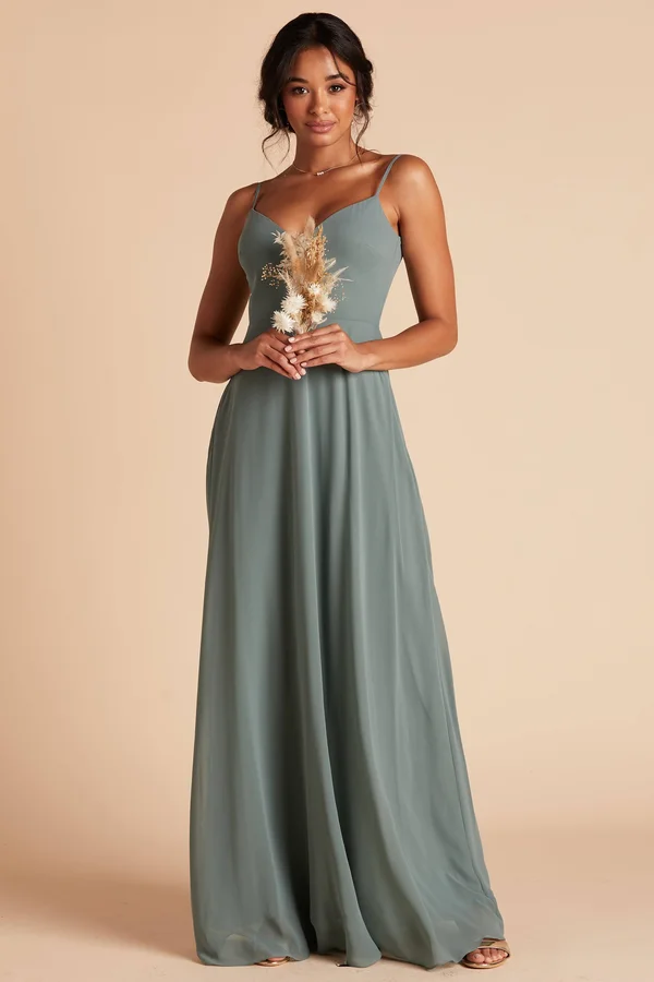 Birdy Grey Devin Convertible Chiffon Bridesmaid Dress in Sea Glass M, Sea Glass, No Slit