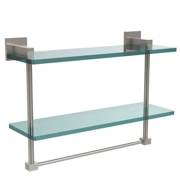 Allied Brass MT-2-16TB-ABZ Montero Collection 16 in. Two Tiered Glass Shelf with Integrated Towel Bar Antique Bronze