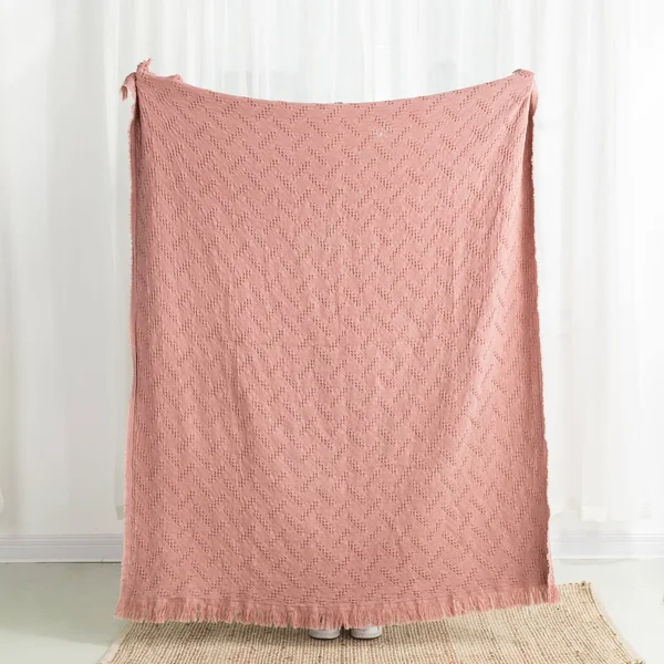 Glitzhome Olive Green Checked Cotton Woven Throw
