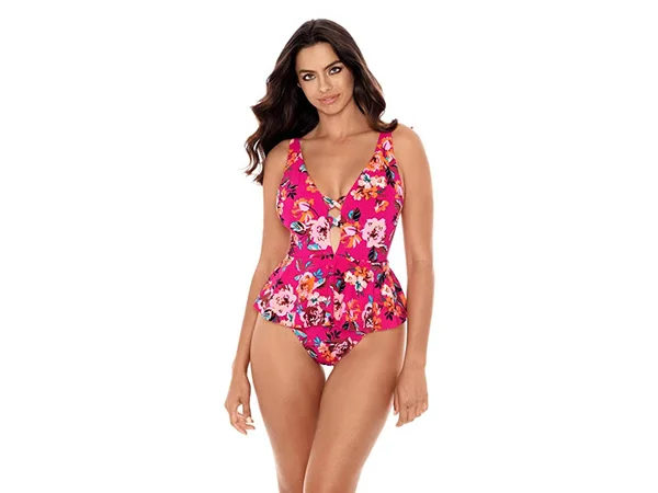 Skinny Dippers 6533349 Hot House Too Too Plunge Skirt One Piece Swimsuit, Punch