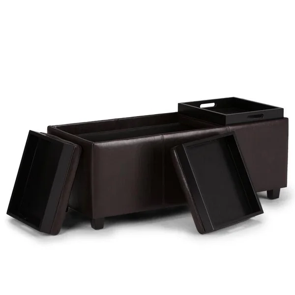 Simpli Home Avalon Linen Look Storage Ottoman - Natural