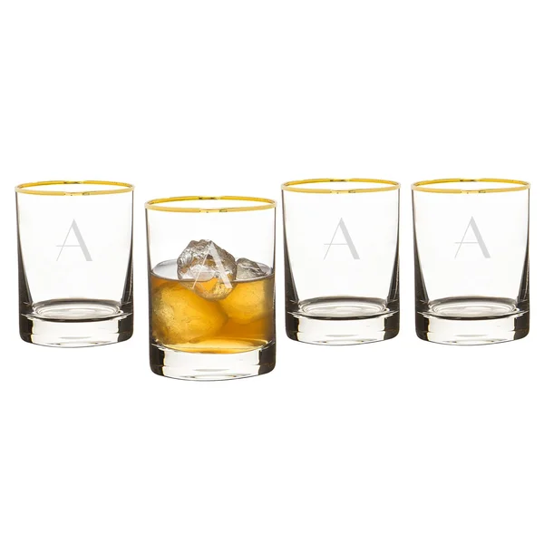 Cathy&s Concepts Personalized Set of 4 Gold Rim Whiskey Glasses