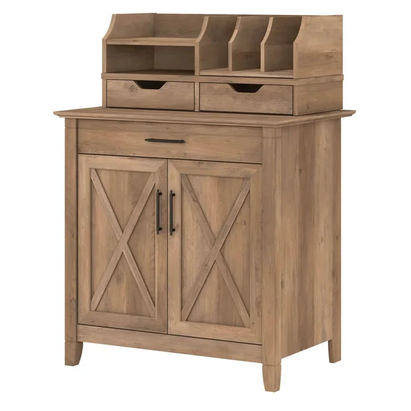 Bush Furniture Key West Secretary Desk with Storage and Desktop Organizers - Dark Gray Hickory