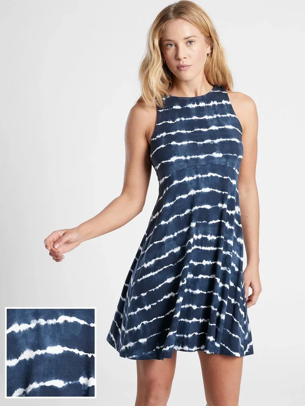 Athleta Women's Santorini Thera Printed Dress Tie Dye Stripe Navy Size Xxs