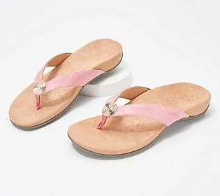 Vionic Woven Thong Sandals with Metallic Detail - Hilda, Size 11 Medium, Camellia
