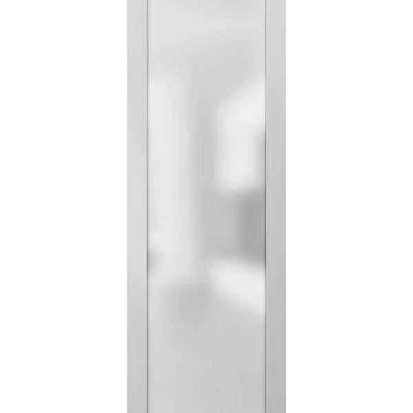 SARTODOORS Sliding Barn Door 28 x 80 with Hardware - Quadro 4055 White Silk with Frosted Glass, 6.6ft Rail Set, Lite Solid Pan