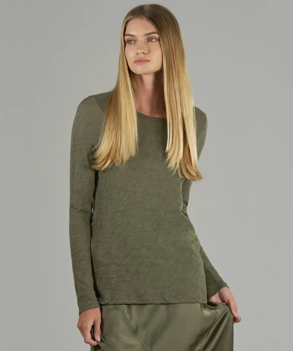 ATM Anthony Thomas Melillo - Slub Jersey Long Sleeve Destroyed Wash Tee - Army, Xs, Green