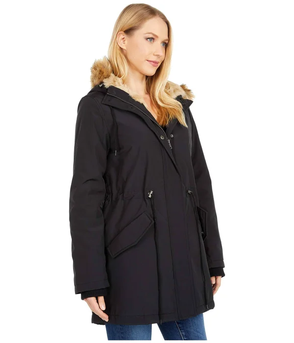 Levi&s Women's Arctic Cloth Faux-Fur-Trim Parka - Black w/ Tan Fur