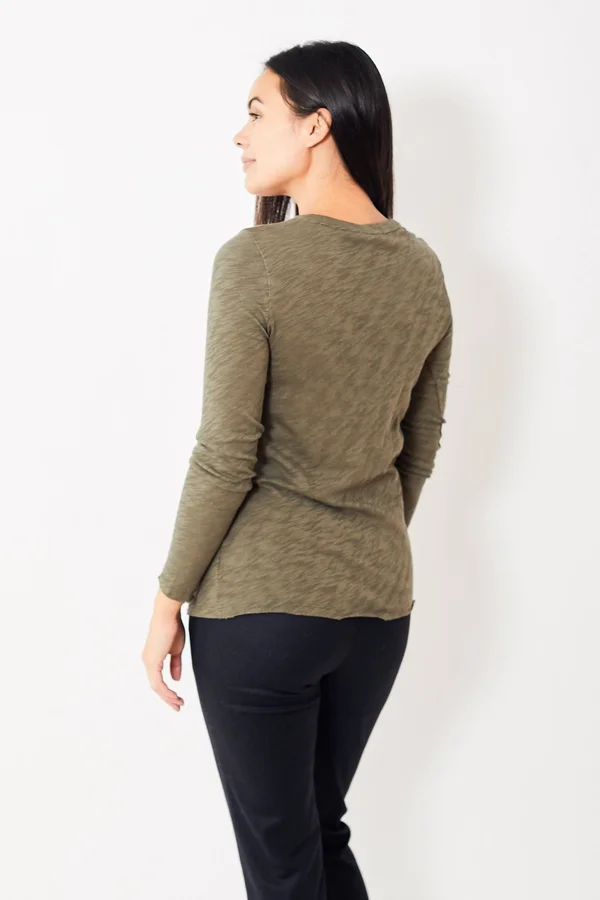 ATM Anthony Thomas Melillo - Slub Jersey Long Sleeve Destroyed Wash Tee - Army, Xs, Green