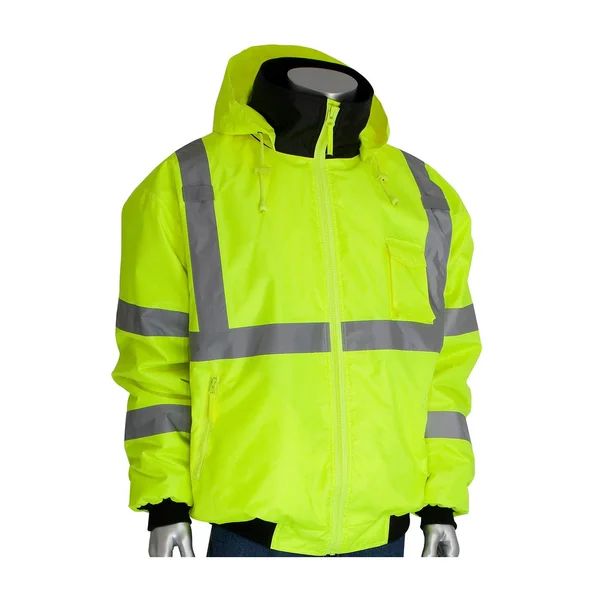 PIP 333-1762-LY ANSI Class 3 Bomber Jacket with Zip-Out Fleece Liner, Hi Vis Yellow-Large