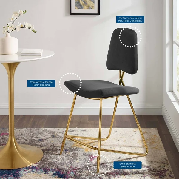 Modway Black Ponder Performance Velvet Counter Stool