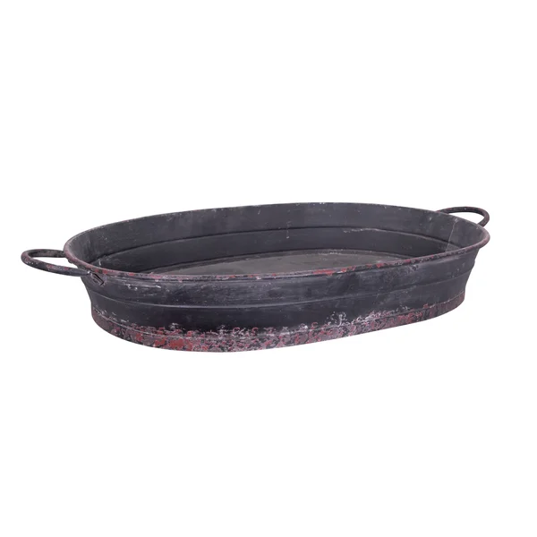 Oval Distressed Metal Tray with Handles (Black)