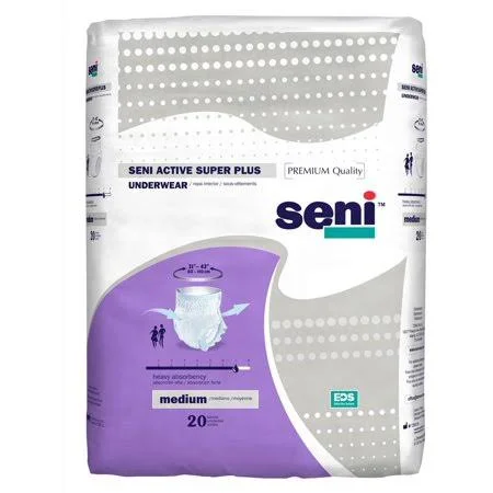 Seni Active Super Plus Heavy Absorbency Unisex Absorbent Underwear, Medium, Case of 80