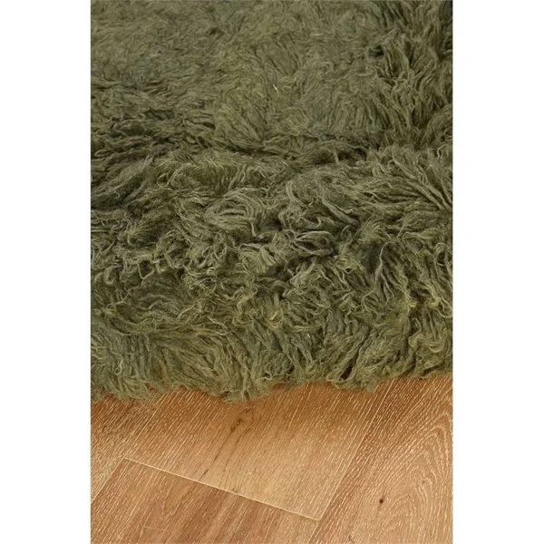 Linon New Flokati Hand Woven Wool 8'x10' Rug in Olive Green - CYMX1604