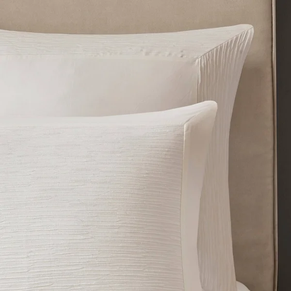 N Natori Hanae Cotton Blend Yarn Dyed 3 Piece Comforter Set Grey King