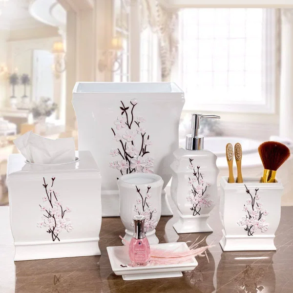 Creative Scents Vanda Bathroom Trash Can, Decorative Wastebasket- Resin Waste Paper Baskets Design- Space Friendly Bath