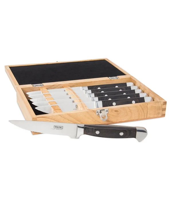 Viking Pakka Wood Steak Knife Set with Rubberwood Box - 6 Piece, Black