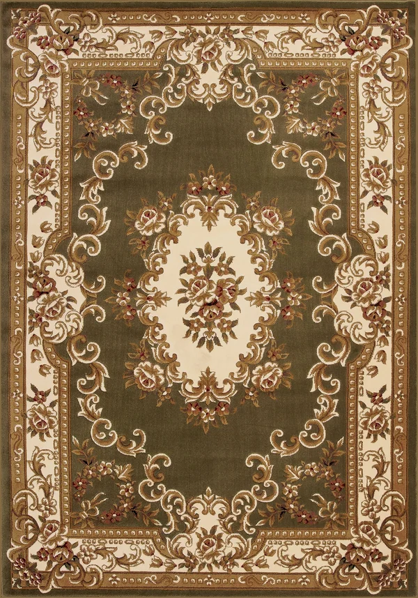 Kas Corinthian 5312 Aubusson 7&7x22 x 10&10x22 Green, Ivory Area Rug