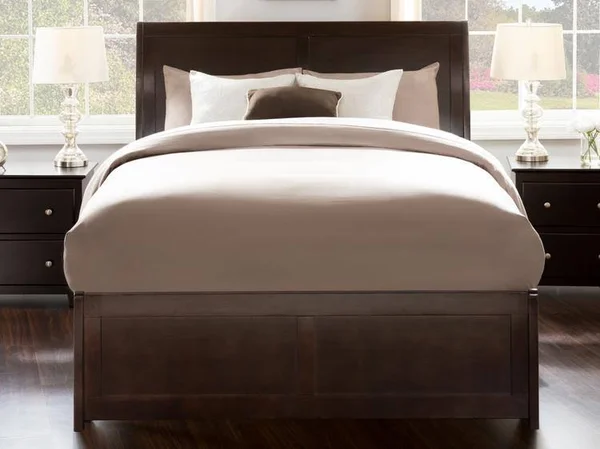 Atlantic Furniture Portland Espresso Full Platform Bed with Matching Foot Board with Twin Size Urban Trundle Bed - Brown