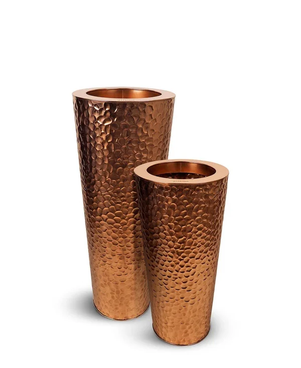 Le Present J256 Stainless Steel Cone Hammered Copper Planter, Hammered Copper - 36 x 14 x 14 in.