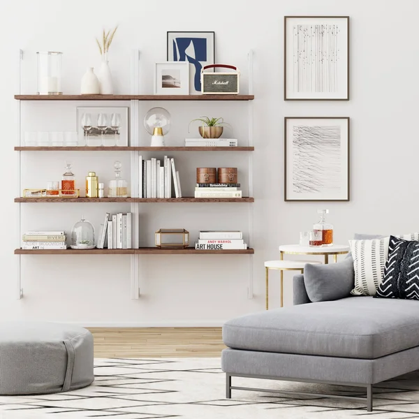 Nathan James Theo 4-Shelf Bookcase - Floating Wall Mount Shelves with Natural Wood and Industrial Pipe Metal Frame, Nutmeg/Black