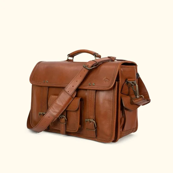 Roosevelt Buffalo Leather Briefcase Bag - Amber